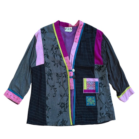 Faith by Celia Forrester Patchwork Kimono Jacket Abstract Print Women's - Picture 7 of 13
